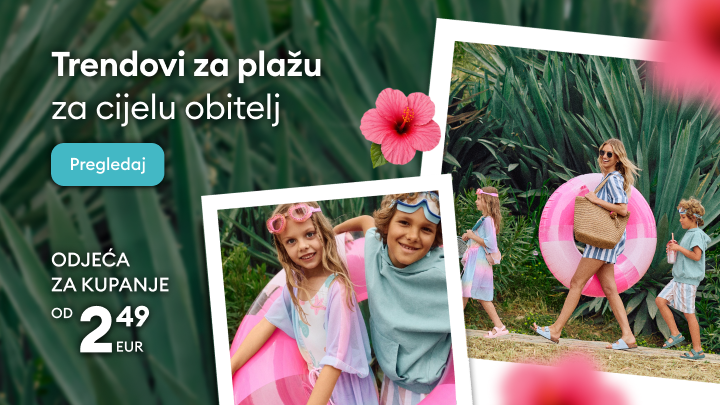 Promocija trendova odjeće za kupanje za cijelu obitelj, s naglaskom na zajedničke ljetne aktivnosti i poticanje pregleda ponude.