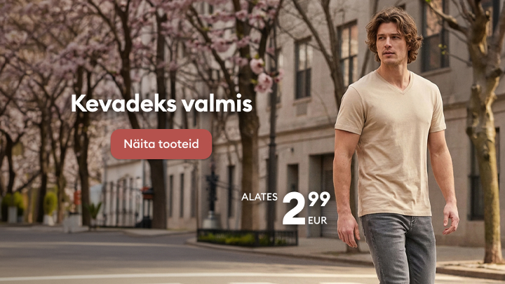 Kevadkollektsiooni reklaam, mis kutsub tutvuma toodetega ja rõhutab taskukohast hinnataset alates 2,99 €.