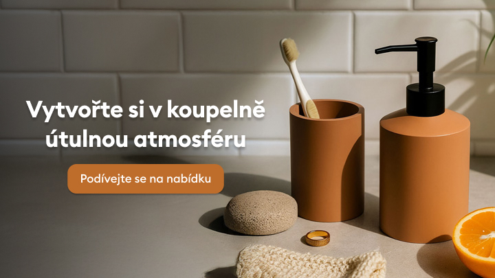 "Obrázek ukazuje koupelnové doplňky, které pomáhají vytvořit útulnou atmosféru. Na obrázku je hrnek na kartáček, dávkovač na mýdlo, houbička a další předměty pro komfortní koupelnové prostředí. Prozkoumejte nabídku a udělejte si radost!"