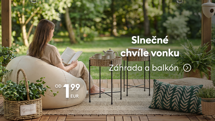 Propagačný vizuál inšpiruje k oddychu na záhrade alebo balkóne a prezentuje sortiment pre pohodové chvíle vonku, vhodný na relax, čítanie a pohostenie.