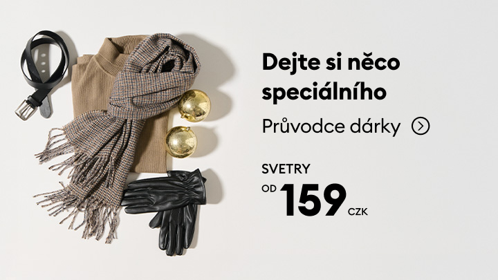 Nabídka zimních doplňků a svetrů od 159 Kč. Prohlédněte si průvodce dárky plný inspirací. Skvělá příležitost najít něco speciálního pro sebe nebo své blízké. Kliknutím na odkaz získáte více informací. banner