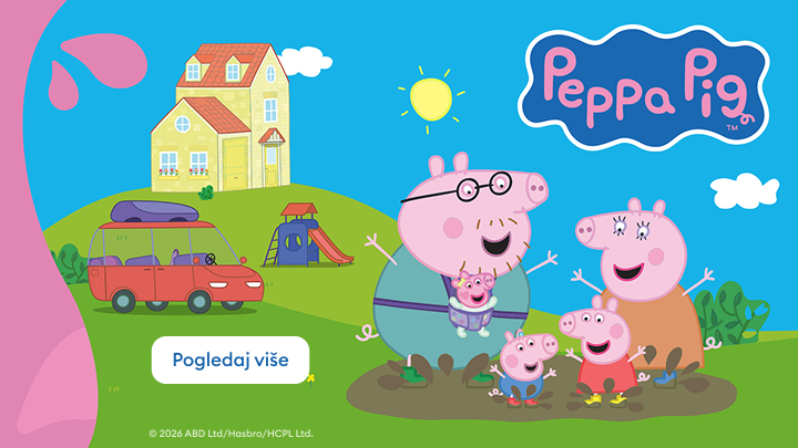 Promociska ilustracija z Peppa Pig a jeje swójbu, kotraž wabi dźěći a swójby, wobsah a zabawne aktiwity z Peppa Pig wotkryć.