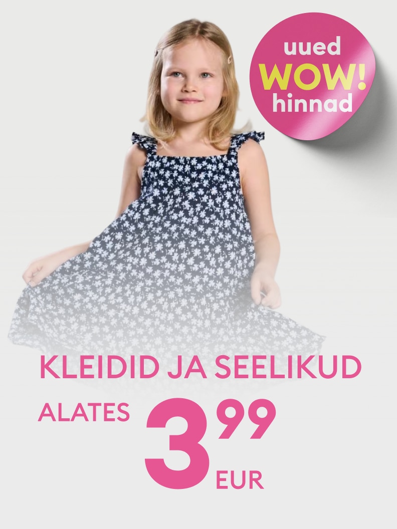 Laste kleitide ja seelikute sooduspakkumine uute madalate hindadega, mille eesmärk on julgustada kiiret ostuotsust.
