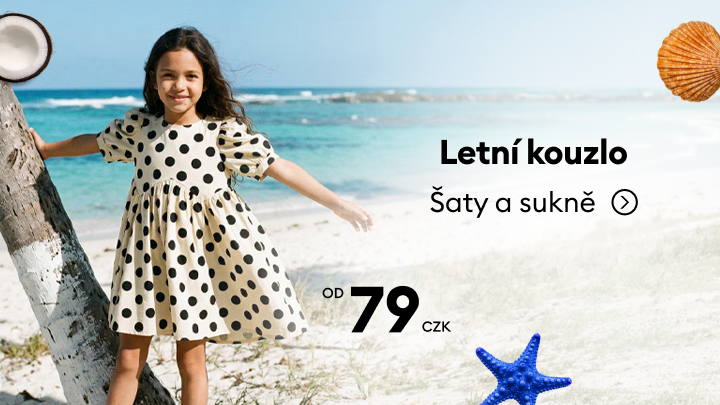 Propagace letní kolekce dětských šatů a sukní s cenou od 79 Kč.