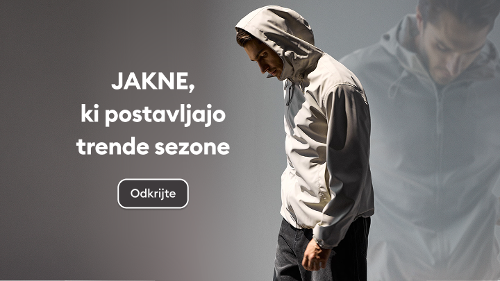 Promocija trendovskih moških jaken za sezonsko ponudbo oblačil.