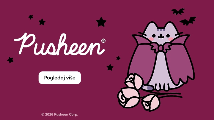 Promocija Pusheen kolekcije s ilustracijom mačke u kostimu šišmiša za tematsku kupovinu i pregled ponude