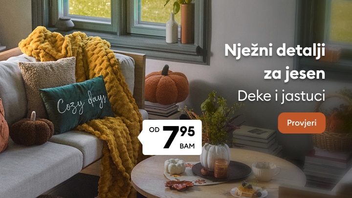 Jesenski dekor za dom s dekama i jastucima za ugodniji i topliji ambijent dnevnog boravka.