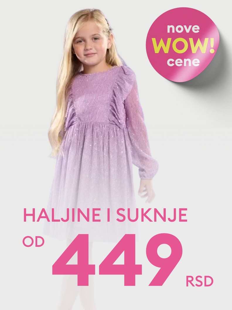 Nowa promocja na sukienki i spódniczki dla dzieci od 15,99 zł. Atrakcyjne ceny i modne fasony podkreślone hasłem „Nowe WOW ceny”. Oferta skierowana do osób poszukujących eleganckich ubrań w przystępnej cenie.
