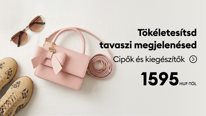 Tavaszi megjelenéshez ajánlott cipők és kiegészítők promóciója, stílusos összeállítás inspirációja és kedvező árú vásárlás ösztönzése.