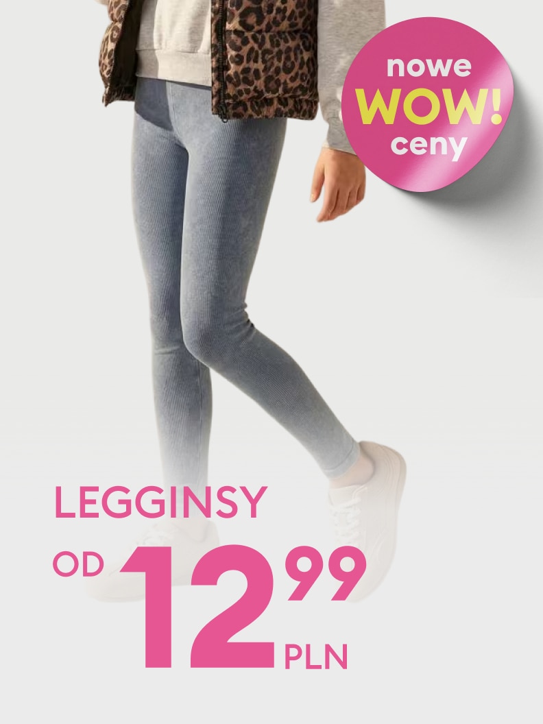 Promocja sprzedażowa legginsów damskich z informacją o obniżonej cenie startowej, zachęcająca do zakupu w aktualnej ofercie.