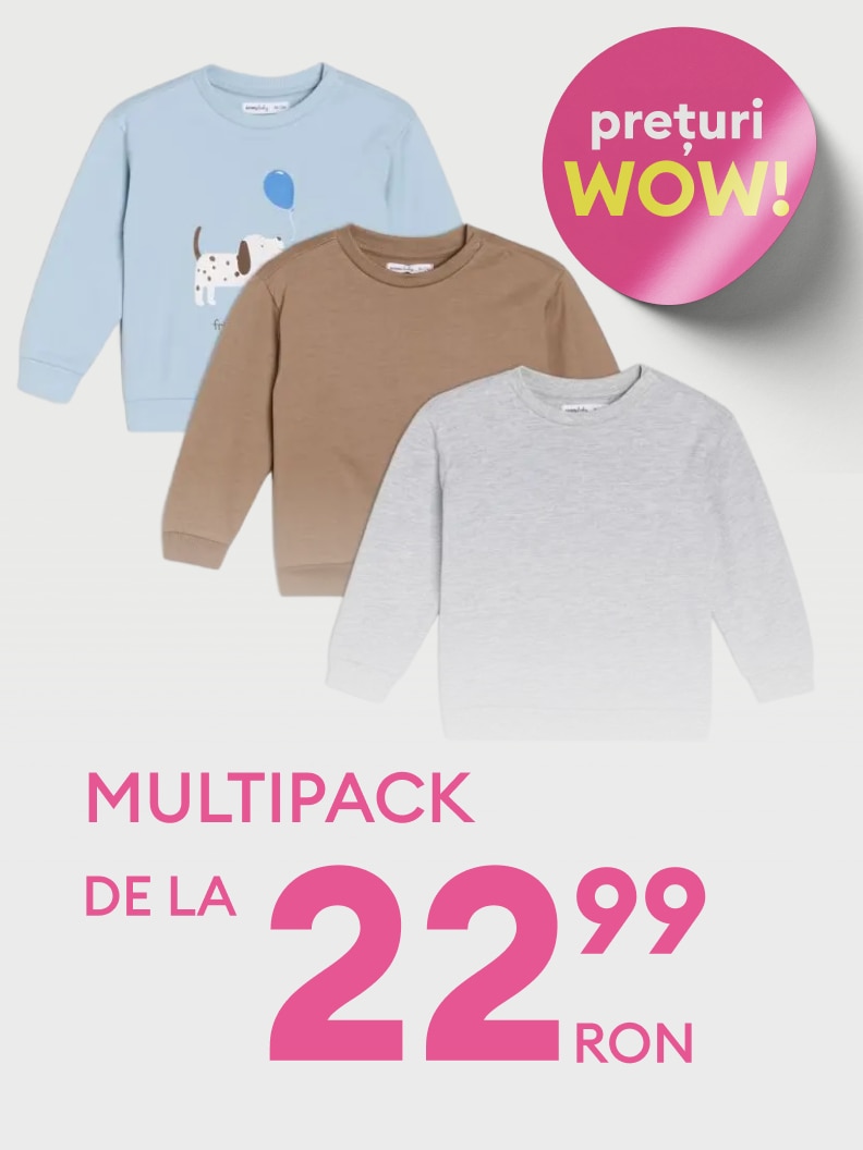 Set de trei bluze pentru copii. Disponibil la preț promoțional, începând de la 22,99 RON. Alege articole de îmbrăcăminte confortabile și accesibile. Oferta face parte din categoria „Prețuri WOW!”.