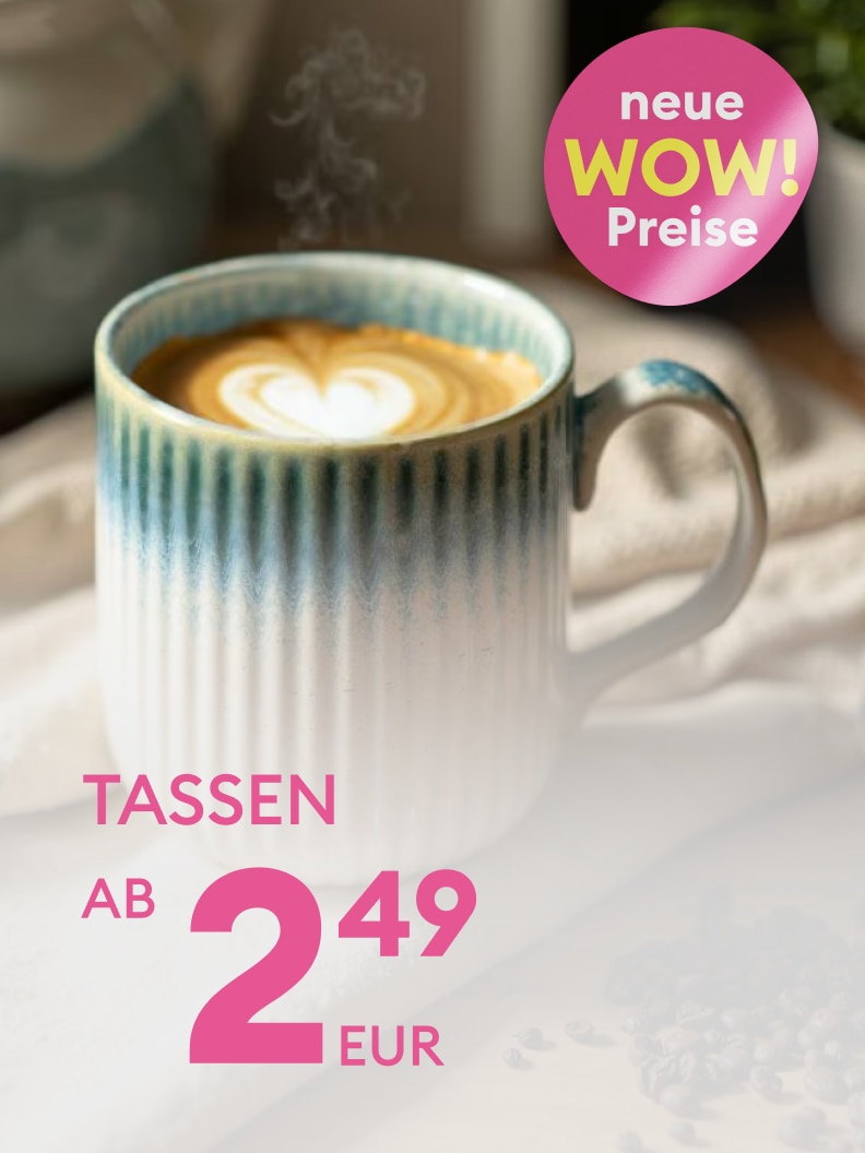 Neue Tassen sind jetzt zu WOW-Preisen erhältlich. Bereits ab 2,49 Euro können Sie hochwertige Tassen erwerben. Perfekt für Ihren Kaffee oder Tee. Entdecken Sie tolle Angebote und bringen Sie stilvollen Genuss in Ihren Alltag!