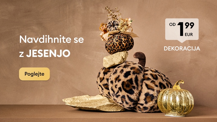 Jesenske dekoracije za dom z bučami in naravnimi motivi po promocijski ceni.