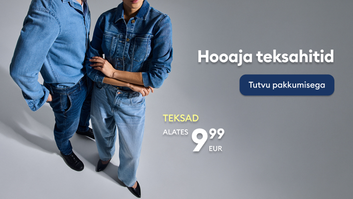 Reklaam kutsub tutvuma soodsa hinnaga teksariiete pakkumisega, rõhutades mugavat ja igapäevast stiili.