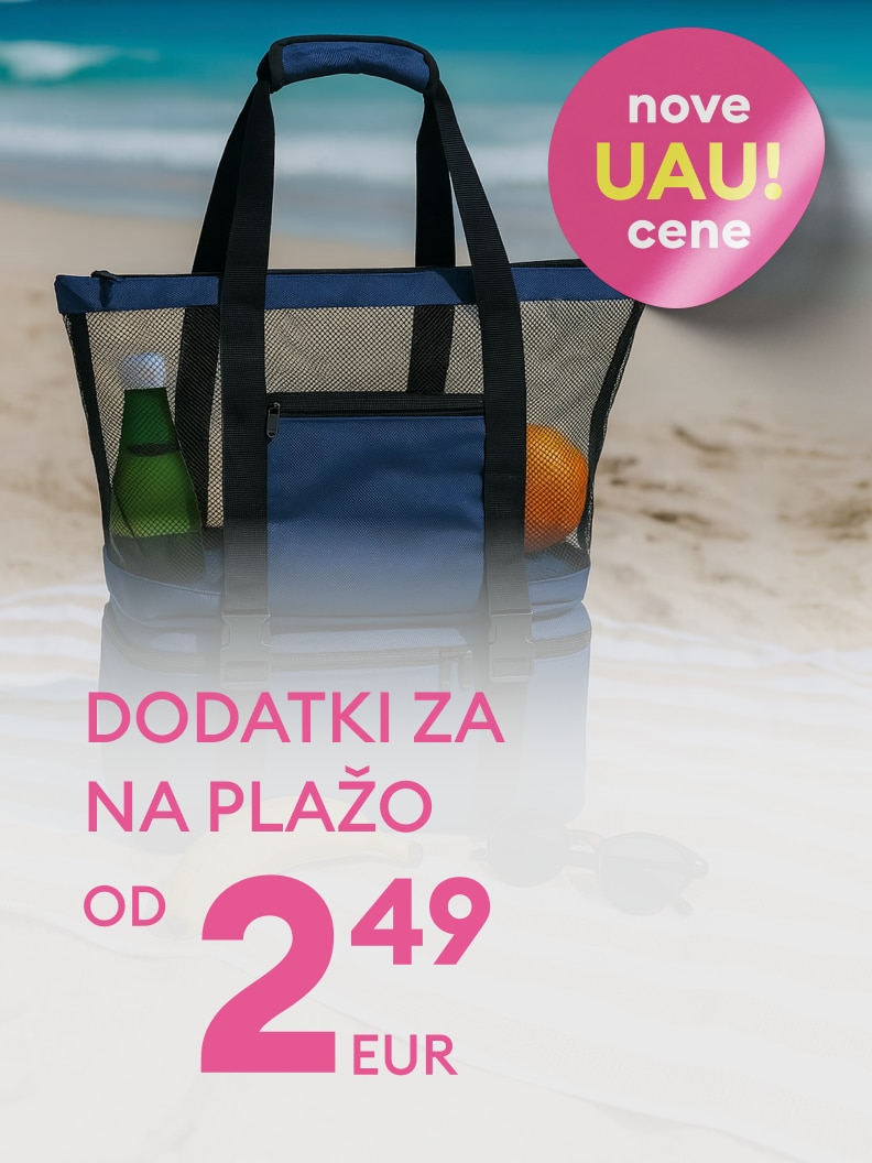 Promocijska ponudba dodatkov za na plažo z ugodno izhodiščno ceno od 2,49 EUR.
