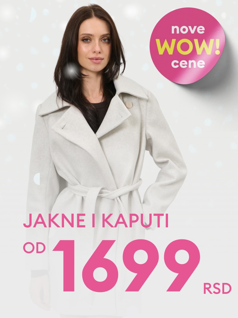 Promocja na kurtki i płaszcze, ceny zaczynają się od 59,99 zł. Na obrazku widoczny jest napis „nowe WOW! ceny” podkreślający atrakcyjność oferty.