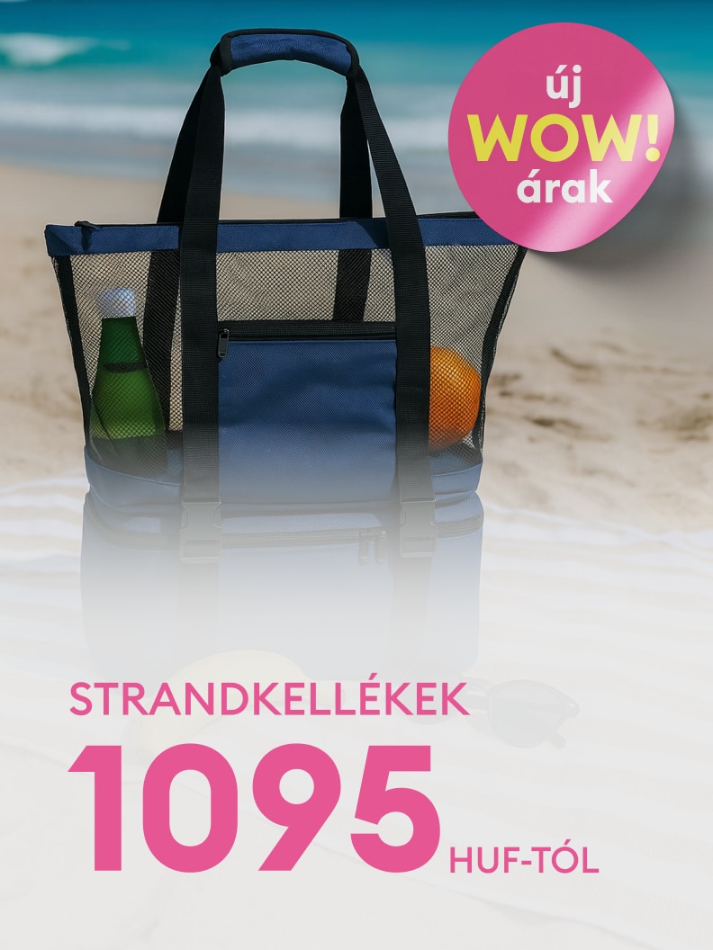 Strandkellékek akciós ajánlata, nyári pihenéshez használható táskával és kiegészítőkkel, kedvező árú vásárlás ösztönzésére.