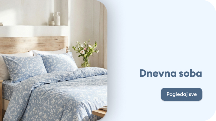 Promotivni vizual koji potiče korisnika da istraži ponudu kućnog namještaja i tekstila za ugodan i uređen dom.