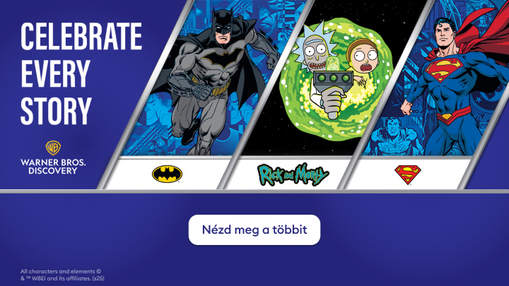 Batman, Rick és Morty, valamint Superman szerepel a képen, amely a Warner Bros. Discovery 