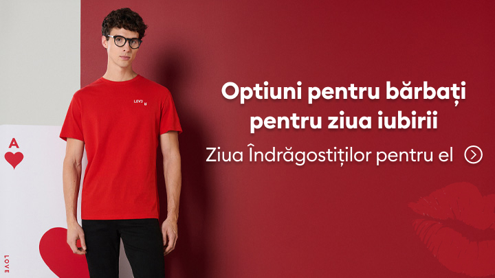 Opțiuni pentru bărbați de Ziua Îndrăgostiților. Mesaj ce sugerează cadouri și idei pentru a celebra dragostea. Îmbrăcăminte și accesorii speciale dedicate acestei zile. Detalii despre produse și recomandări pentru el.