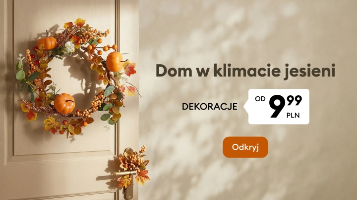 Jesienne dekoracje do domu, w tym ozdobny wieniec na drzwi, dostępne w promocyjnej cenie od 9,99 PLN