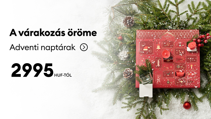 Adventi naptárak már 2995 forinttól. Fedezze fel az ünnepi várakozás örömét! Az adventi naptár inspiráló, vidám meglepetésekkel segít hangolódni a karácsonyra. Készítsen csodálatos pillanatokat a szeretteivel az ünnepi időszakban! banner
