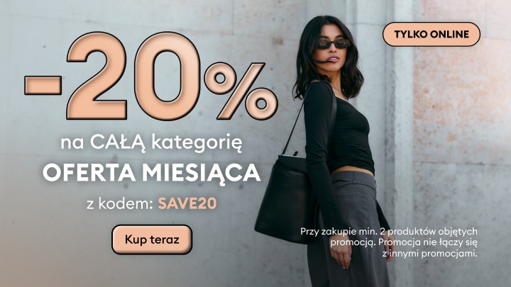 Promocja online: 20% rabatu na ofertę miesiąca przy zakupie minimum 2 produktów z kodem SAVE20. Promocja nie łączy się z innymi promocjami.