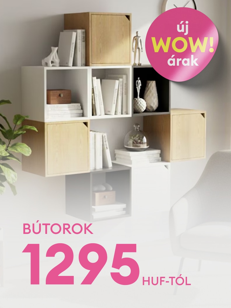 Lakásba való bútorok és tárolórendszerek promóciója, új kedvezményekkel és alacsony kezdőárral.