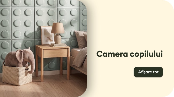 Mobilier și decorațiuni pentru camera copilului, inclusiv noptieră, lampă și jucărie de pluș în stil confortabil pentru amenajarea spațiului copilului