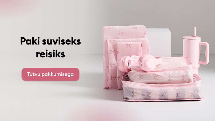 Reklaam, mis innustab valmistuma suviseks reisiks, tutvustades praktilist pakkimis- ja reisitarvikute komplekti.