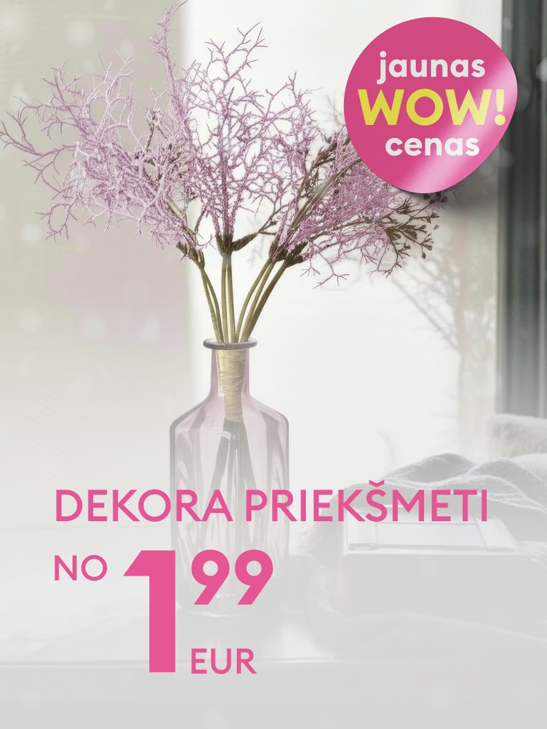 Dekoratīvie priekšmeti jūsu mājoklim par īpaši pievilcīgām cenām, sākot no 1,99 EUR. Jaunas WOW cenas, lai radītu mājīgumu un stilu jūsu telpām. Izvēlies skaistus dizaina elementus par pieejamu cenu!