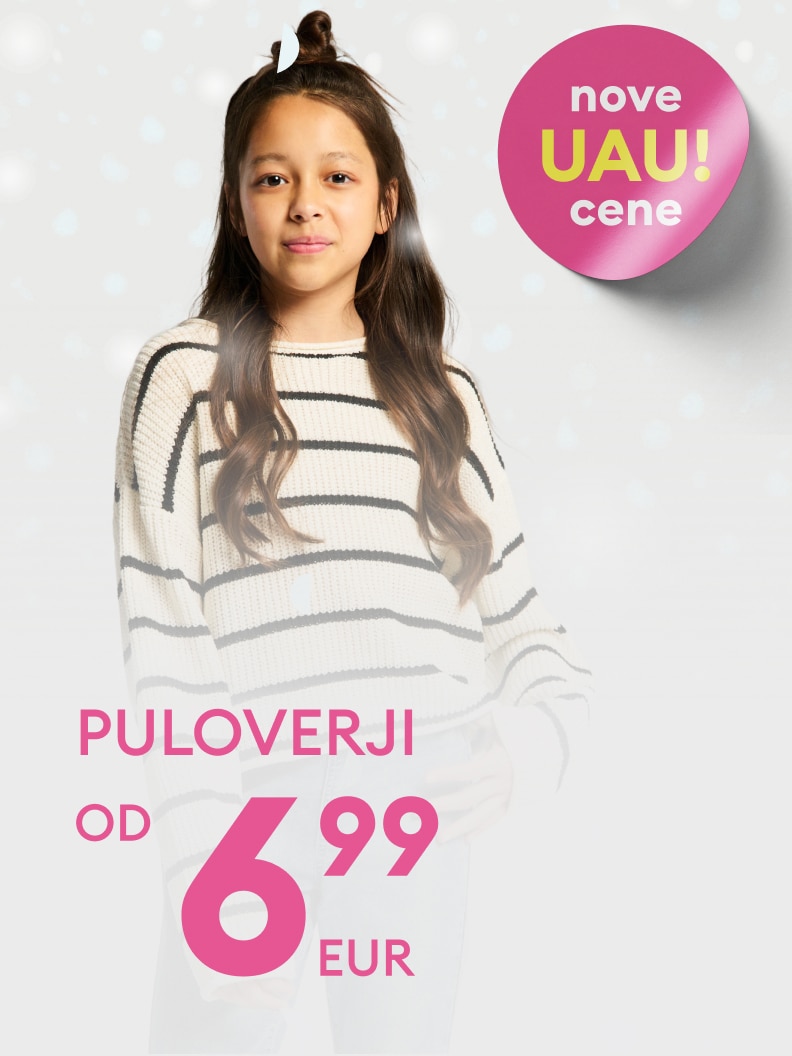 Puloverji za ceno že od 6,99 EUR. Akcija označena z napisom 