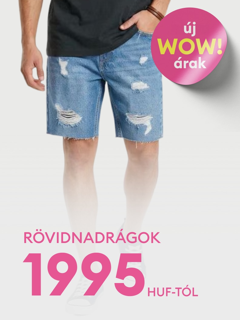 Férfi farmer rövidnadrágok promóciója, új kedvezménnyel, 1995 HUF-tól elérhetők.