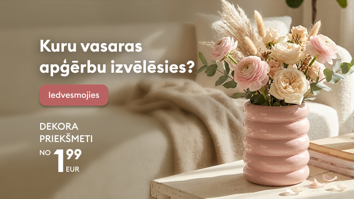 Reklāmas vizuālis, kas iedvesmo vasaras izvēlei un aicina iepazīt mājas dekora piedāvājumu ar pieejamām cenām.