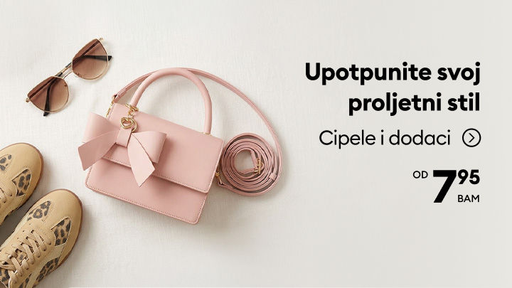 Promotivna poruka za upotpunjavanje proljetnog stila uz ponudu cipela i modnih dodataka, s istaknutom povoljnom početnom cijenom u BAM.