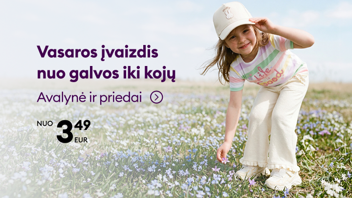 Reklama, kviečianti susipažinti su vasaros įvaizdžiu nuo galvos iki kojų, pabrėžiant avalynę ir priedus bei nurodant pradinę kainą.