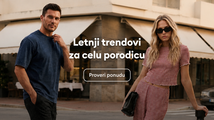 Promocija letnjih modnih trendova i ponude odeće za celu porodicu, sa ciljem da korisnika podstakne da istraži dostupne proizvode.