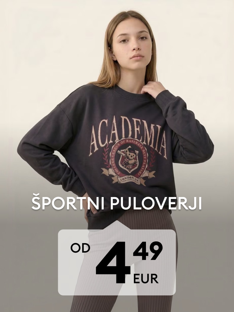 Promocija športnih puloverjev za ženske po ceni od 4,49 EUR.