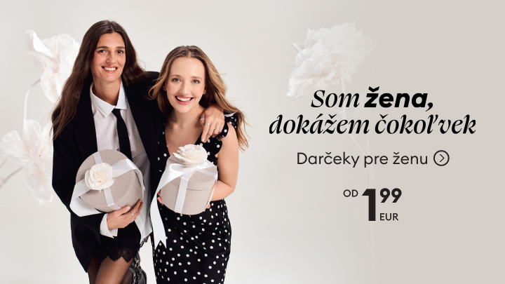 Darčeky pre ženy s cenami od 1,99 EUR. Text „Som žena, dokážem čokoľvek“ inšpiruje k sebavedomiu. V ponuke elegantné balené darčeky vhodné na každú príležitosť. Slogan podčiarkuje všestrannosť a silu žien.