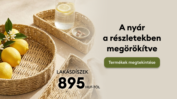 Nyári hangulatú lakásdísz kollekció bemutatása, amely friss, természetes részletekkel inspirál otthoni dekorálásra és a termékek felfedezésére.