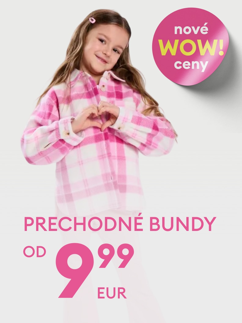 Reklamná ponuka detských prechodných búnd s výhodnou cenou od 9,99 €, zameraná na podporu nákupu sezónneho oblečenia.