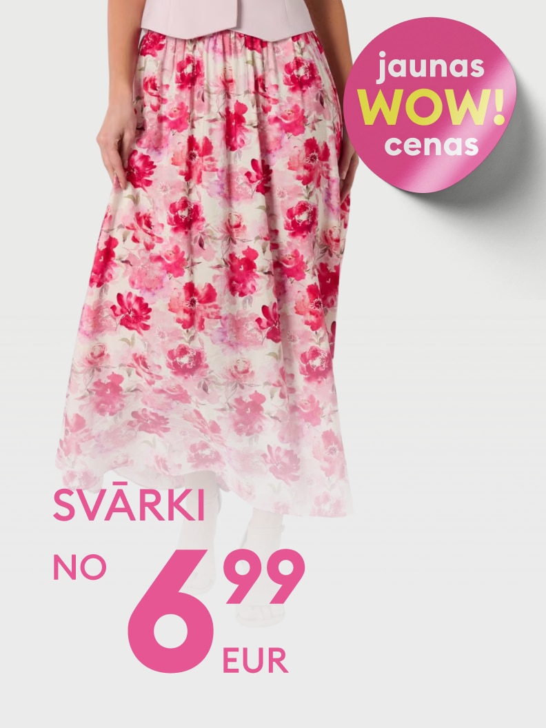 Sieviešu svārku akcijas piedāvājums ar jaunām zemām cenām, sākot no 6,99 EUR.