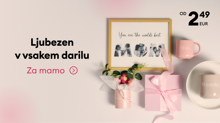 Ljubeče ideje za darila za mamo; izbor osebnih in simbolnih daril za izražanje hvaležnosti in naklonjenosti, na voljo po dostopni ceni od 2,49 EUR.