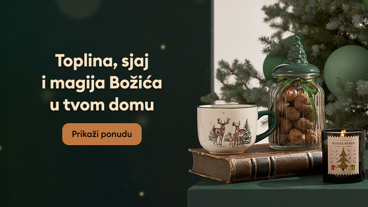 Toplina praznične atmosfere unosi magiju Božića u vaš dom. Praznični dekor, šolja sa motivom jelena, staklena tegla s orasima i mirisna sveća na stolu, ističu duh Božića. Veza do ponude: „Prikaži ponudu”.