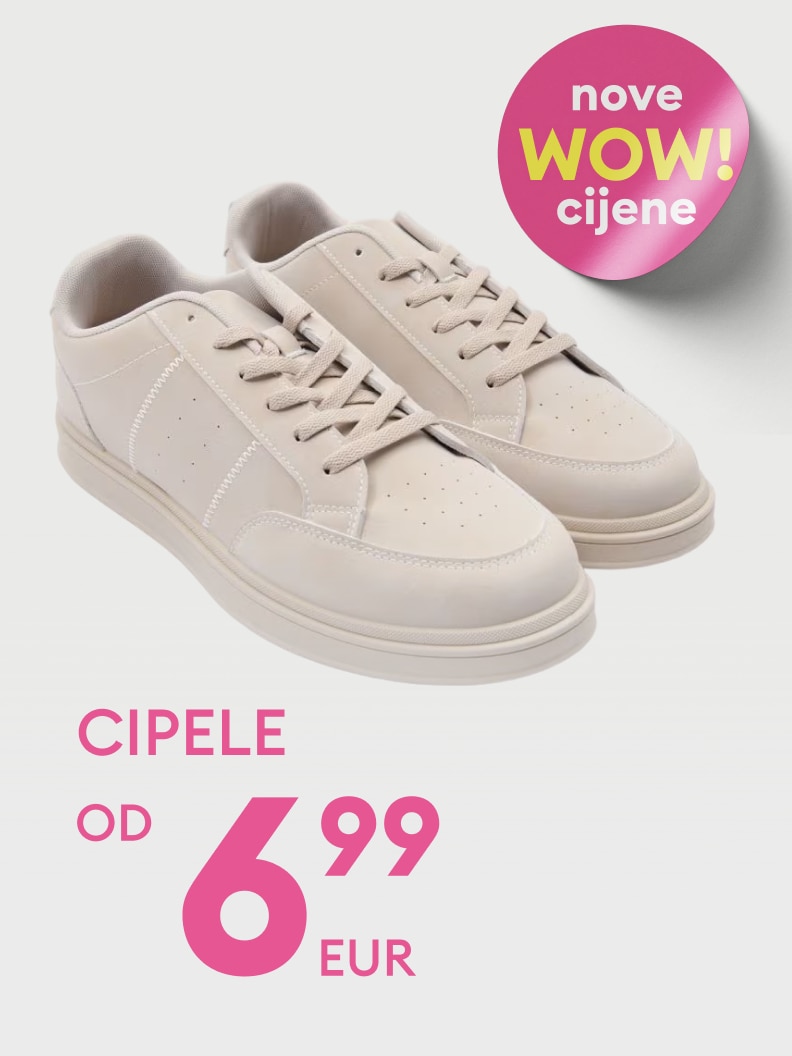 Promotivna ponuda cipela s novim sniženim cijenama, dostupne po cijeni od 6,99 EUR.