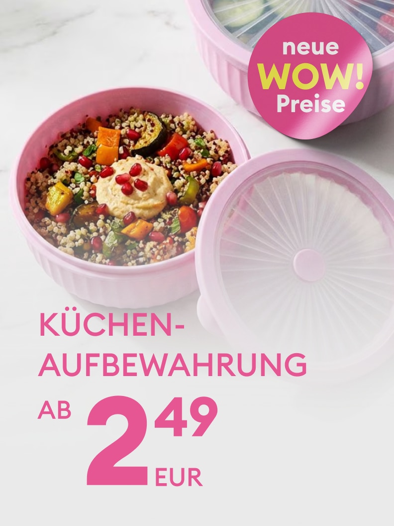 Werbung für Küchen‑Aufbewahrungsbehälter zur Aufbewahrung von Speisen mit Preisaktion ab 2,49 EUR.