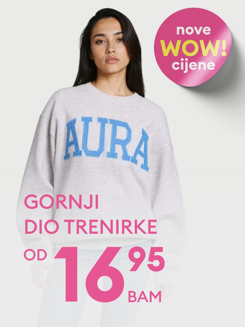 Promotivna ponuda gornjeg dijela trenirke za žene, s naglaskom na novu akciju i povoljnu cijenu.