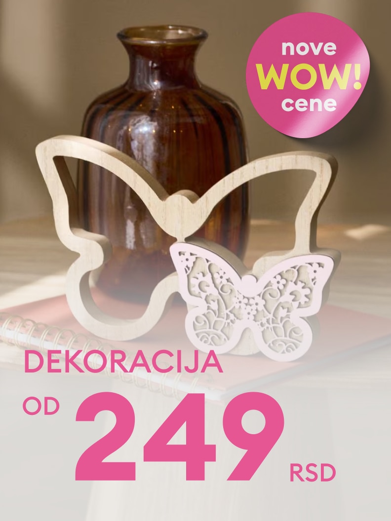 Promocija dekorativnog ukrasa u obliku leptira za dom, ponuđen po sniženoj ceni od 249 RSD.