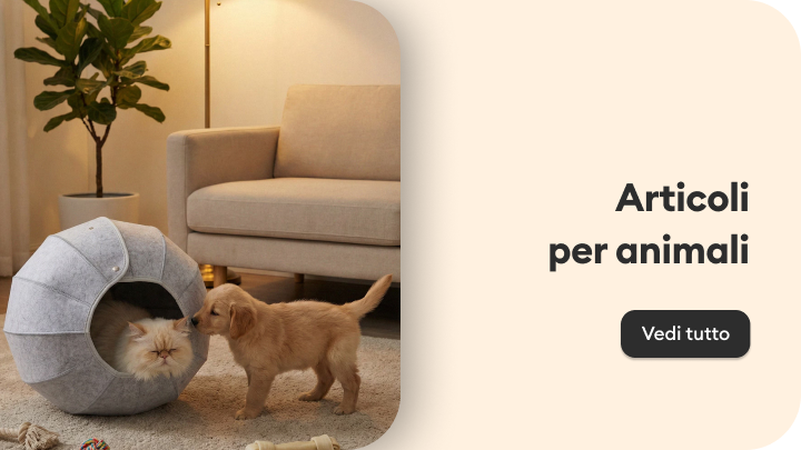 Promozione di articoli per animali domestici, con cani che bevono per comunicare cura e benessere e invitare a scoprire l’offerta dedicata.