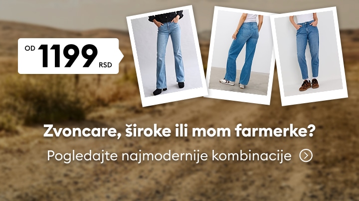 Promocija ženskih farmerki različitih krojeva uz pregled modernih kombinacija i početnu cenu od 1199 RSD